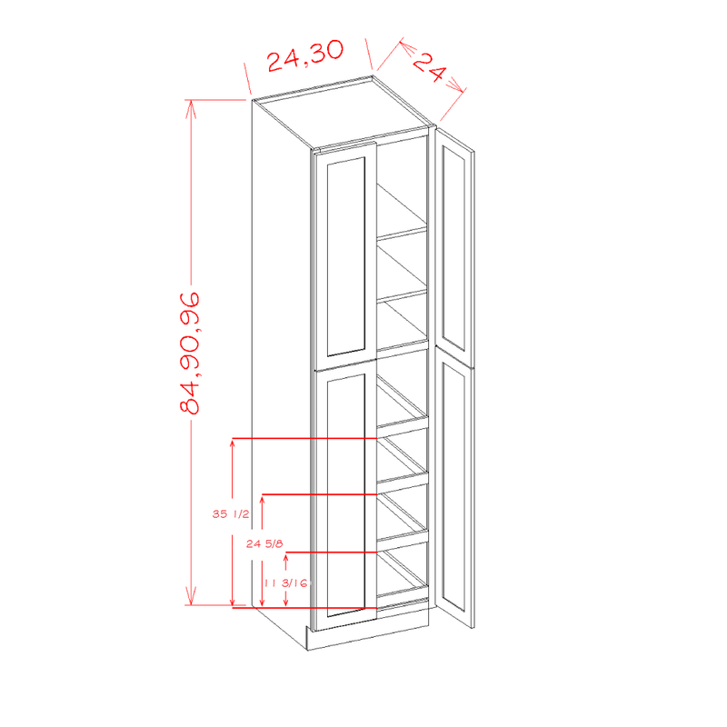 Shaker Cinder 24" W x 90" H Utility Cabinet w/ 4 Rollout Trays Pre-Assembled