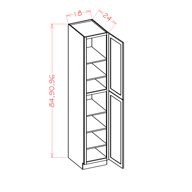 Shaker Cinder 18" W x 84" H Wall Pantry Pre-Assembled