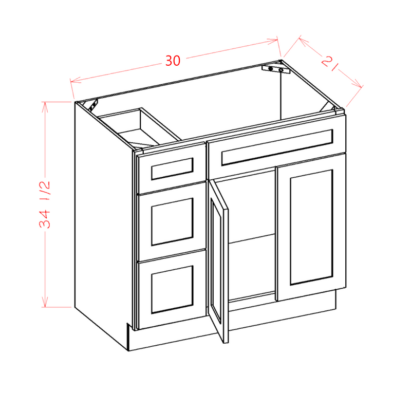 Shaker Dove 30" Vanity Combo w/ Drawers on Left