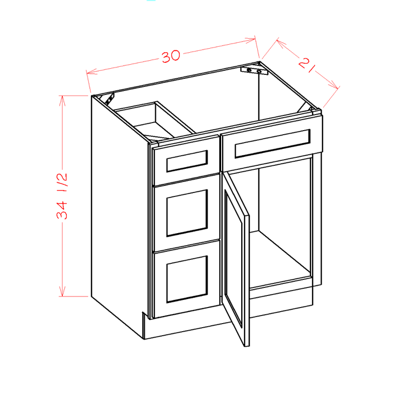 Shaker Cinder 30" Vanity Combo w/ Drawers on Left Pre-Assembled