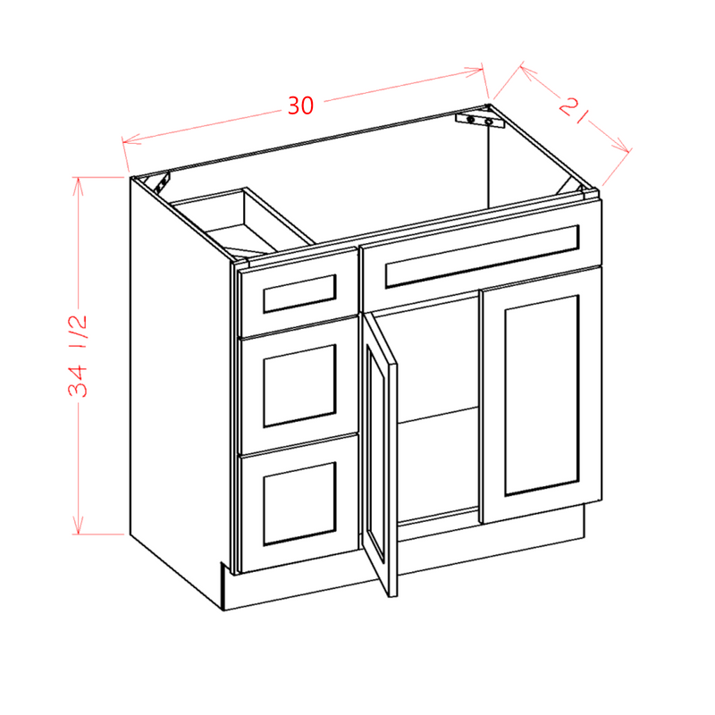 Shaker Navy Blue 30" Vanity Combo w/ Drawers on Left