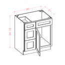Shaker Essence Oak Vanity Combo Base Cabinet with Drawers Left - 30"W x 34-1/2"H x 21"D -1D-3DR-1FDR
