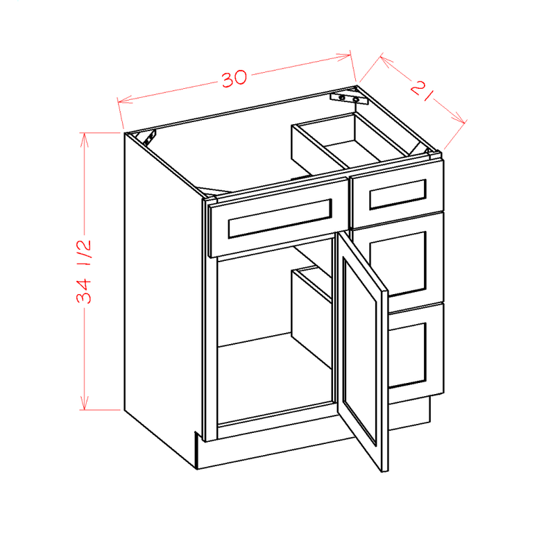 Shaker Cinder 30" Vanity Combo w/ Drawers on Right Pre-Assembled