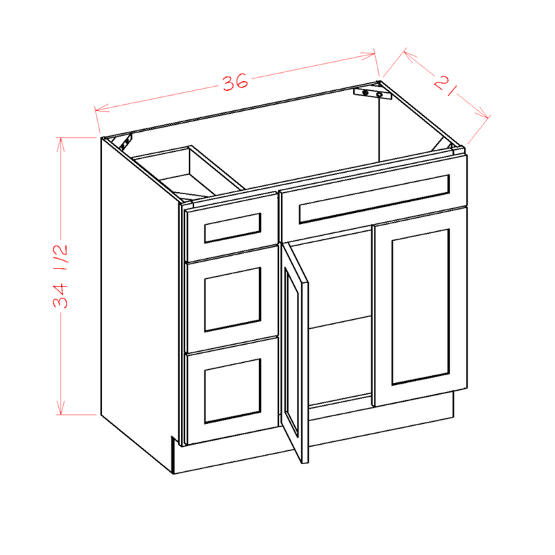 English White 36" Vanity Combo w/ Drawers on Left