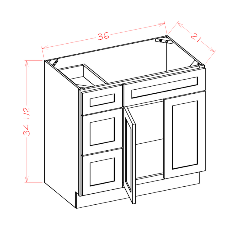 Shaker Navy Blue 36" Vanity Combo w/ Drawers on Left