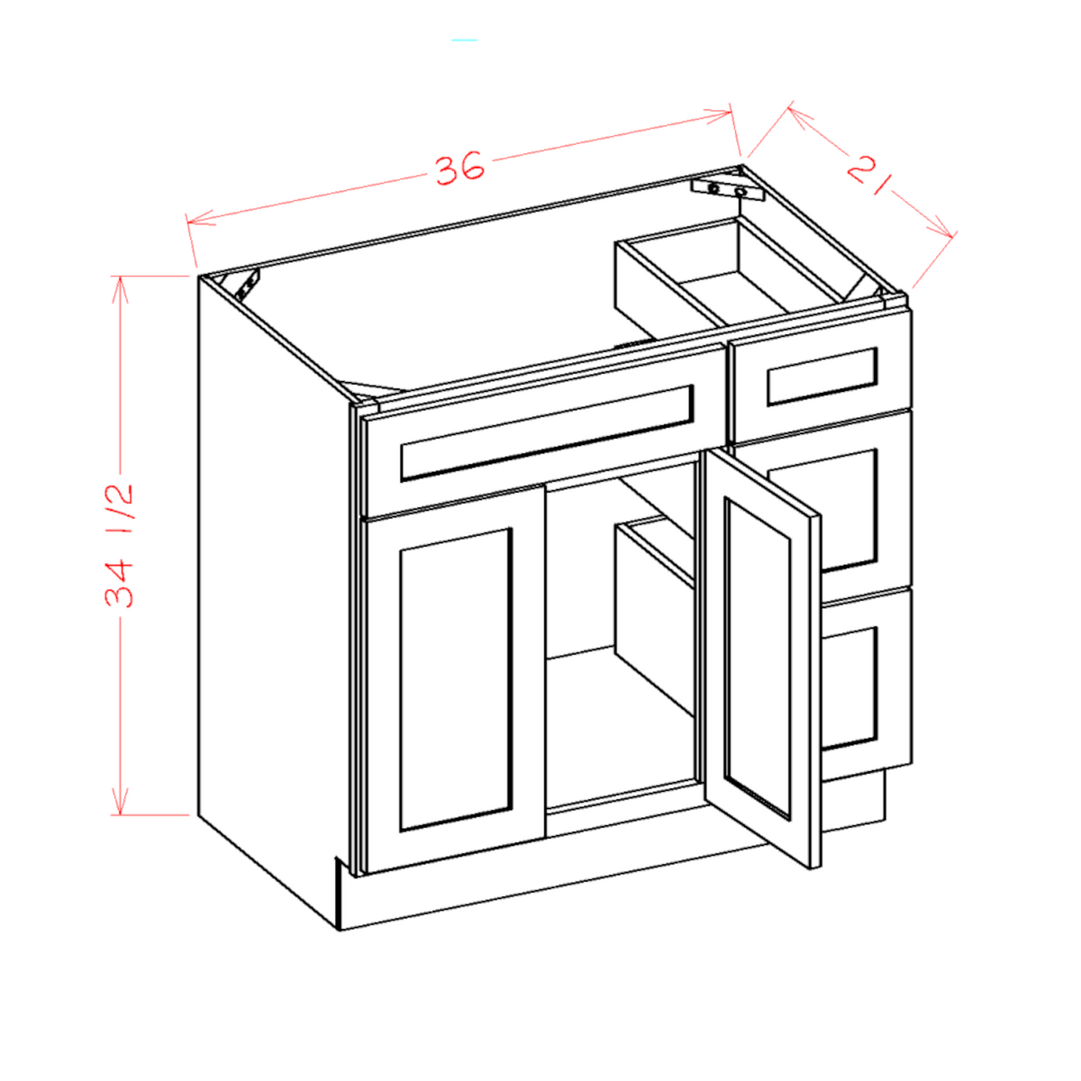 Shaker Navy Blue 36" Vanity Combo w/ Drawers on Right