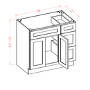 Shaker Essence Oak Vanity Combo Base Cabinet with Drawers Right - 36"W x 34-1/2"H x 21"D -2D-3DR-1FDR