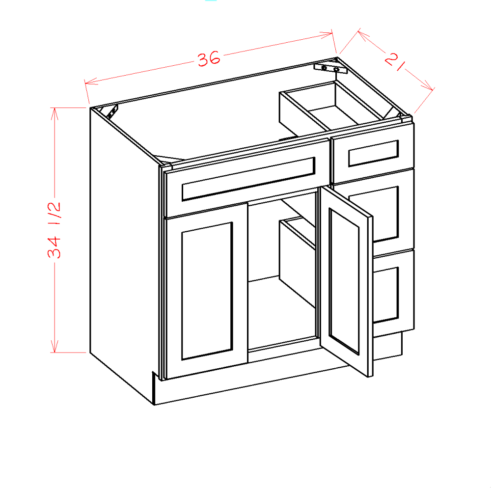 Ridgeline Cinder 36" Vanity Combo w/ Drawers on Right Assembled