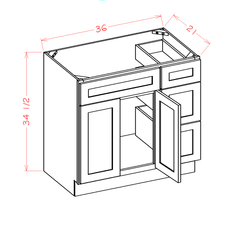 Shaker Cinder 36" Vanity Combo w/ Drawers on Right Pre-Assembled