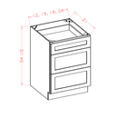 Shaker Essence Oak Three Drawer Vanity Base Cabinet - 24"W x 34-1/2"H x 21"D -3DR Pre-Assembled