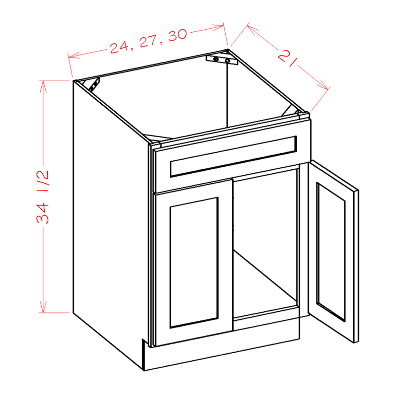 Shaker Black 30" Vanity Sink Base Cabinet Pre-Assembled