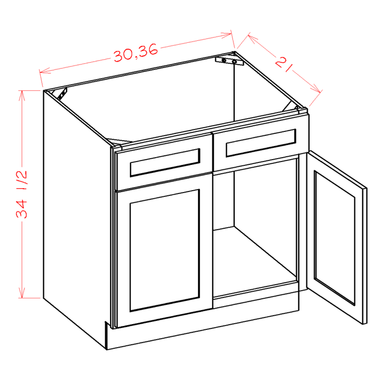 Shaker Black 36" Vanity Sink Base Cabinet Pre-Assembled