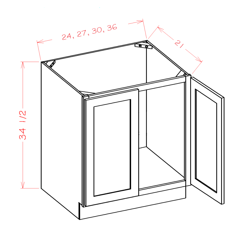 Shaker Unfinished Vanity Full Height Door Sink Base Cabinet - 36"W x 34-1/2"H x 21"D X -2FHD