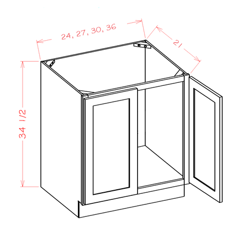 Ridgeline White Vanity Full Height Door Sink Base Cabinet - 27"W x 34-1/2"H x 21"D X -2FHD