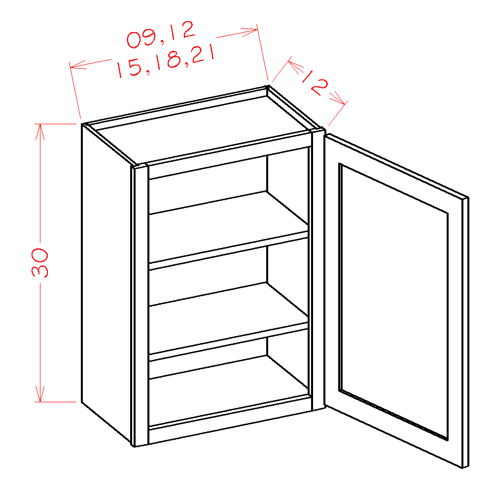 Shaker Essence Oak Wall Cabinet - 21"W x 30"H x 12"D -1D-2S