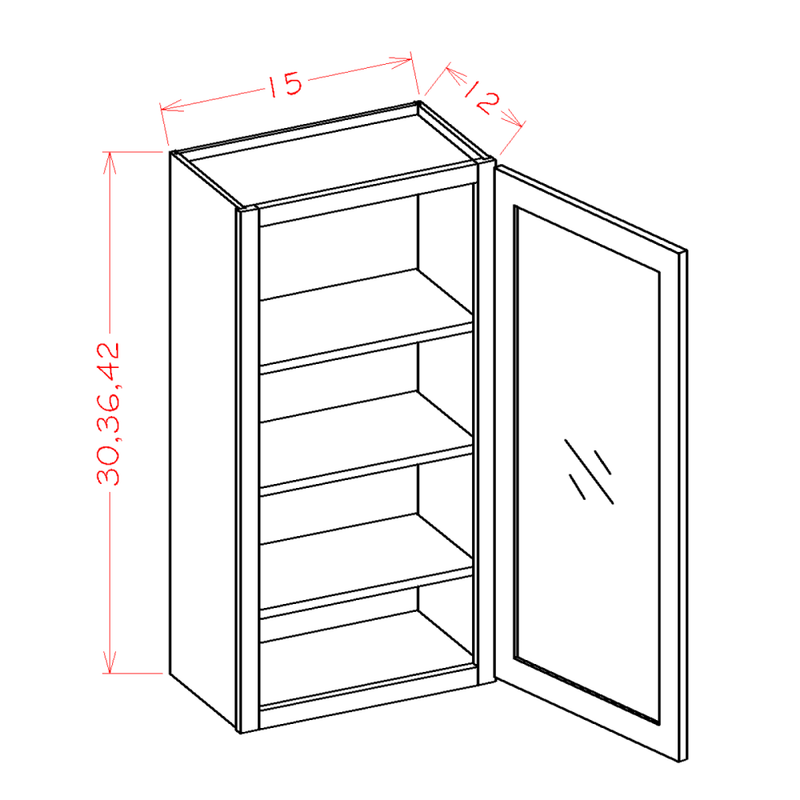 Shaker Cinder 15" W x 30" H Wall Glass Door Cabinet with Finished Interior Pre-Assembled - Glass not Included