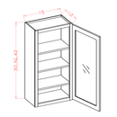 Shaker Essence Oak Wall Glass Door Cabinet with Finished Interior - 15"W x 42"H x 12"D -1D-3S