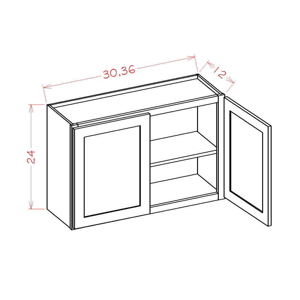 Shaker Essence Oak Bridge Cabinet - 36"W x 24"H x 12"D -2D-1S