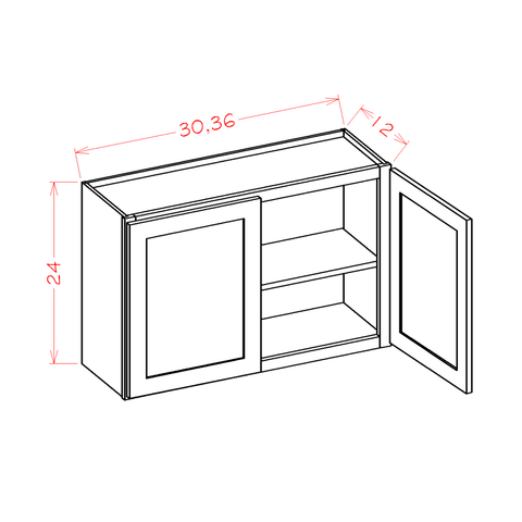 Shaker Essence Oak Bridge Cabinet - 30"W x 24"H x 12"D -2D-1S