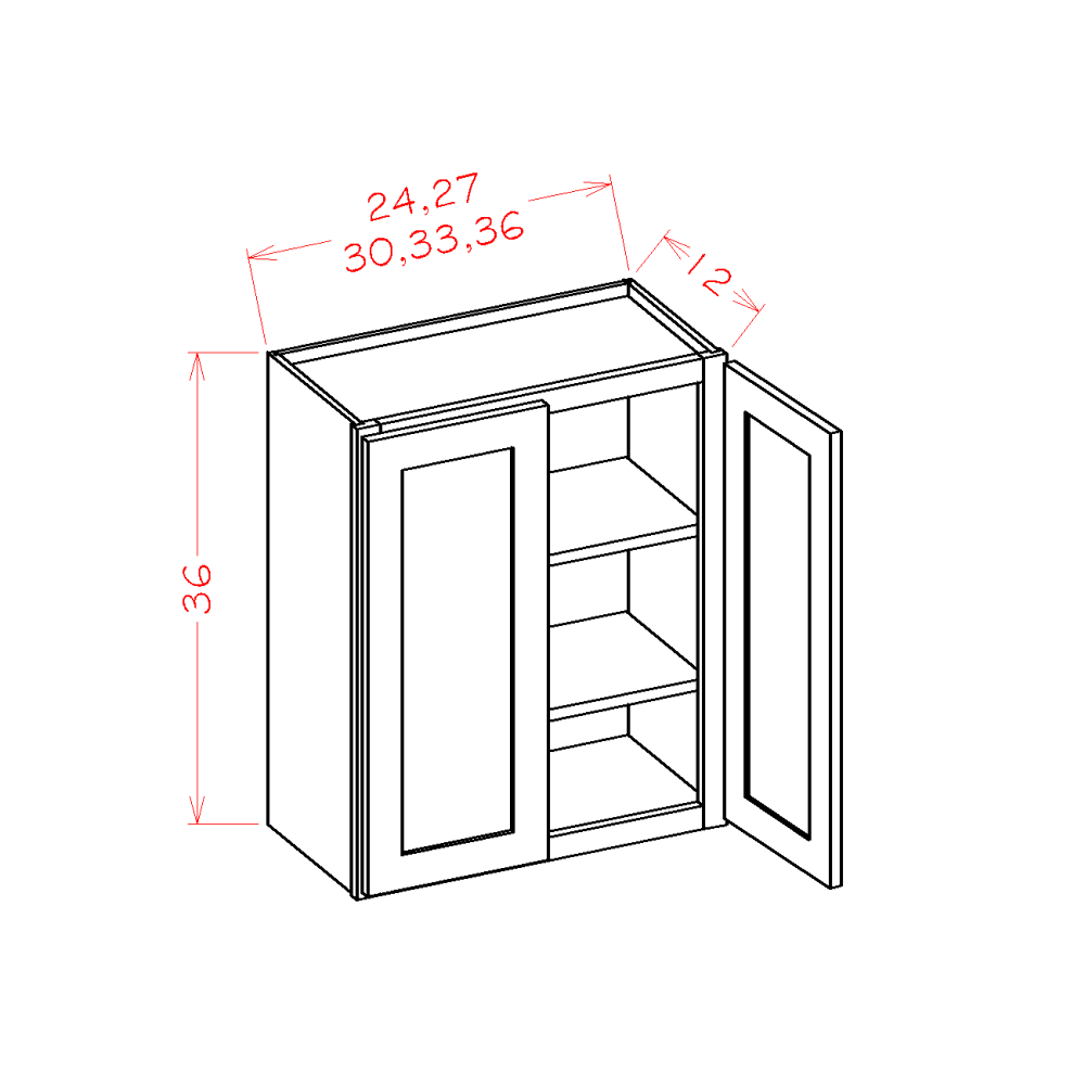 Shaker Unfinished Wall Cabinet - 30"W x 36"H x 12"D-2D-2S