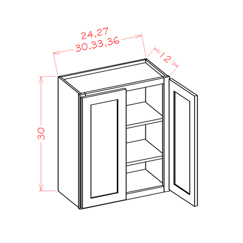 Shaker Essence Oak Wall Cabinet - 36"W x 30"H x 12"D -2D-2S