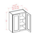 Shaker Unfinished Wall Cabinet - 24"W x 30"H x 12"D-2D-2S Pre-Assembled