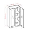 Shaker Essence Oak Wall Glass Door Cabinet With Finished Interior - 30"W x 42"H x 12"D -2D-3S
