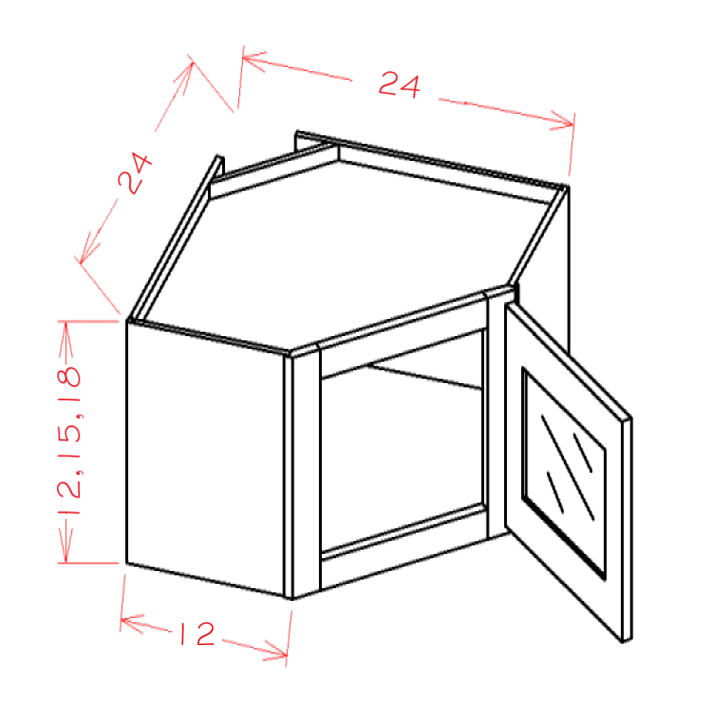 Ridgeline White 24" W x 12" H Stacker Diagonal Corner Wall Glass Door Cabinet with Finished Interior - Glass not Included