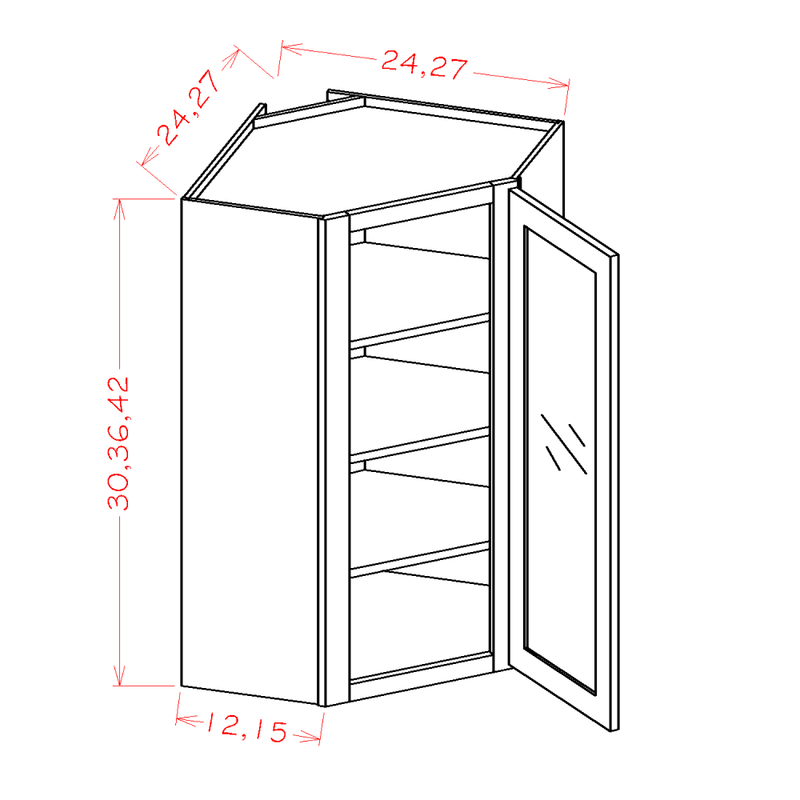 Shaker Antique White 24" W x 30" H Wall Diagonal Glass Door Corner Cabinet with Finished Interior Pre-Assembled - Glass not Included