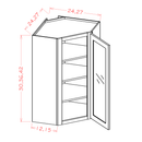 Shaker Essence Oak Wall Diagonal Glass Door Corner Cabinet with Finished Interior - 24"W x 30"H x 12"D -1D-2S Pre-Assembled