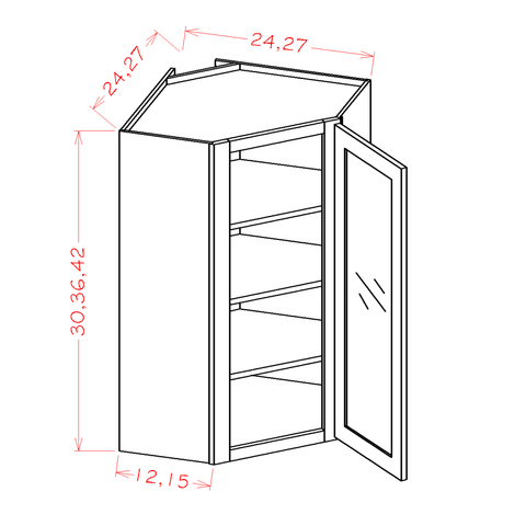 Ridgeline Graphite 24" W x 36" H Wall Diagonal Glass Door Corner Cabinet with Finished Interior - Glass not Included