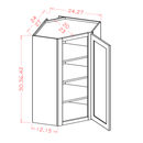 Shaker Essence Oak Wall Diagonal Corner Cabinet - 24"W x 36"H x 12"D -1D-2S Pre-Assembled