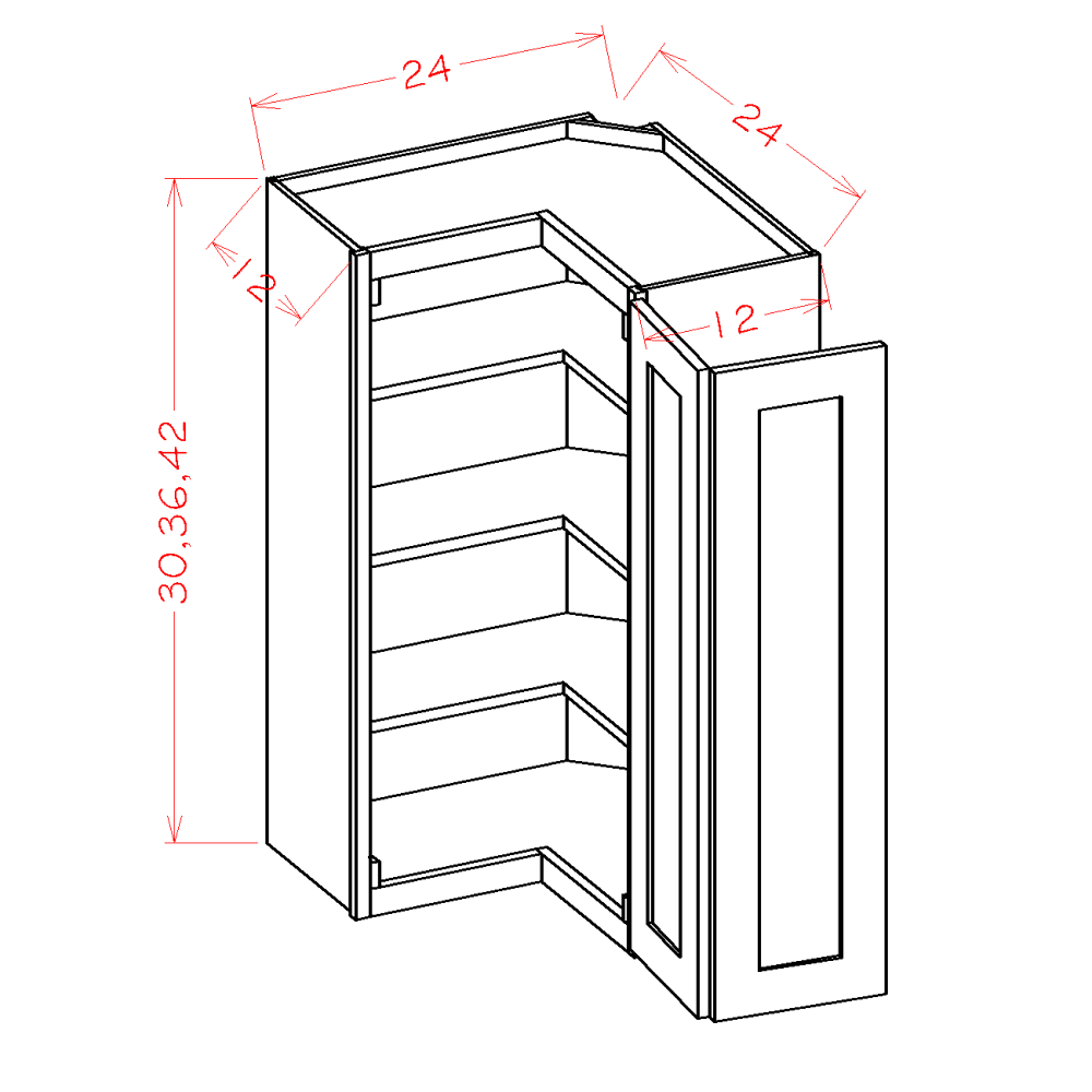 Shaker Essence Oak Wall Easy Reach Cabinet - 24"W x 42"H x 12"D -1D-3S