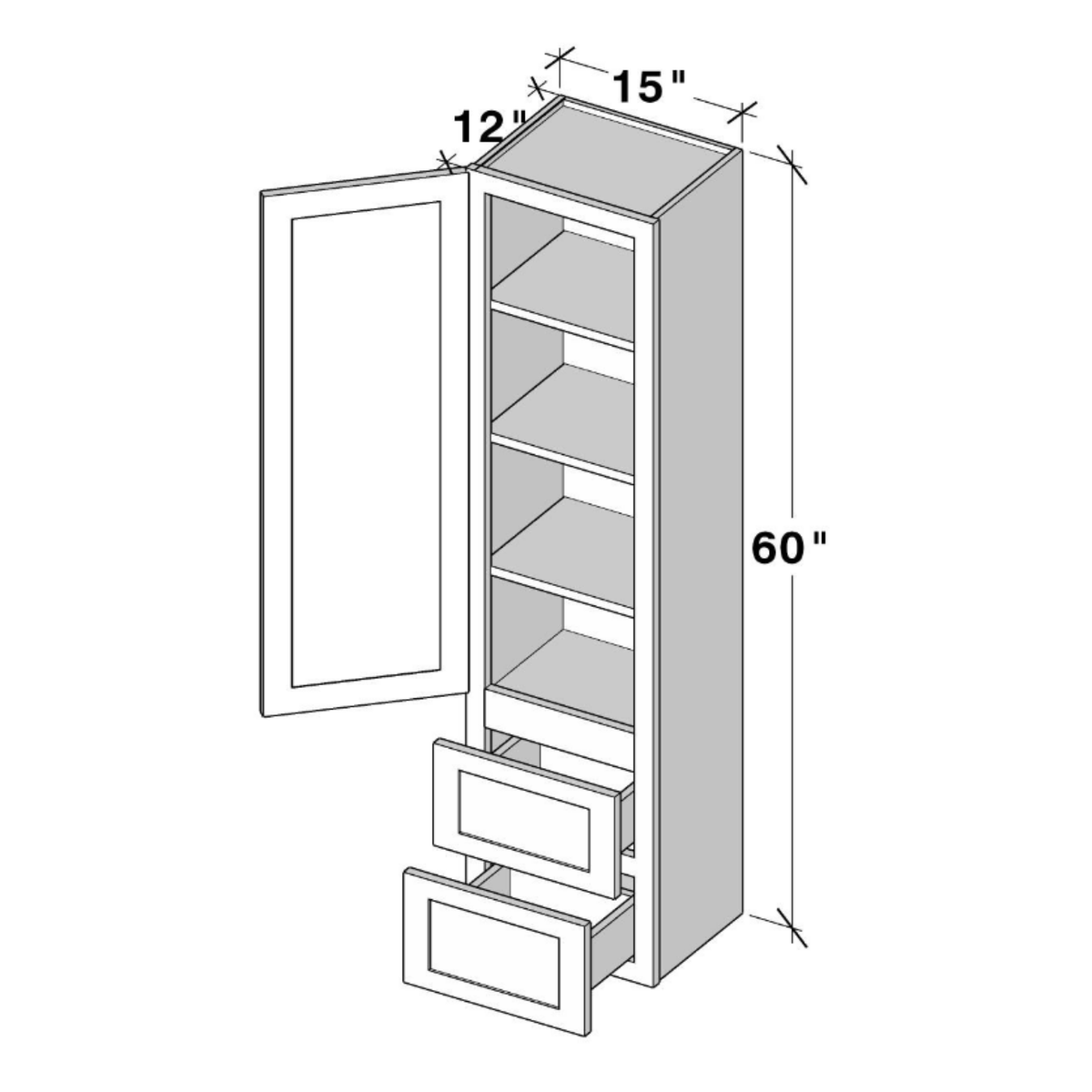 Haven Ebony Counter Line Linen Cabinet W15" X H60" X D12"