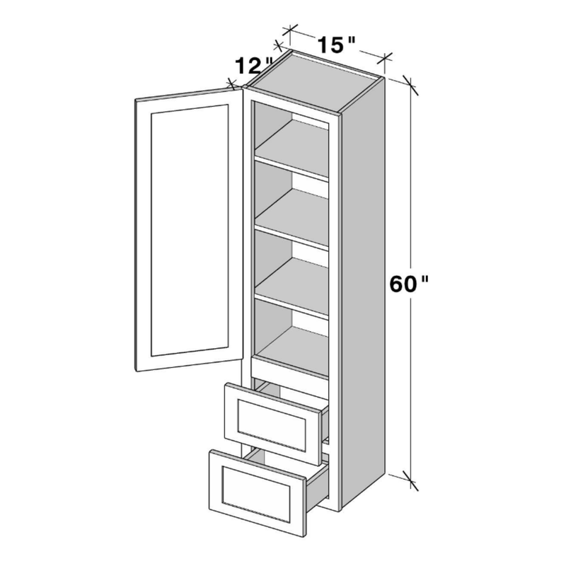 Unfinished Shaker Counter Line Linen Cabinet W15" X H60" X D12"