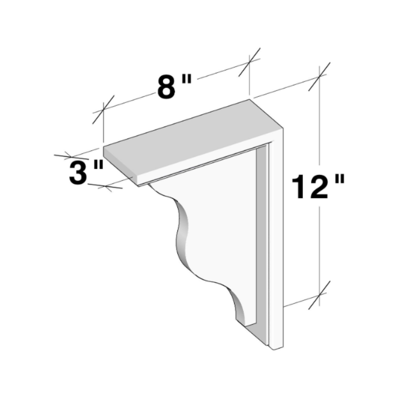 Unfinished Shaker Corbel W3" X H12" X D8"