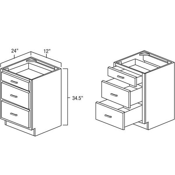 Butterscotch Shaker 12" Three Drawer Base