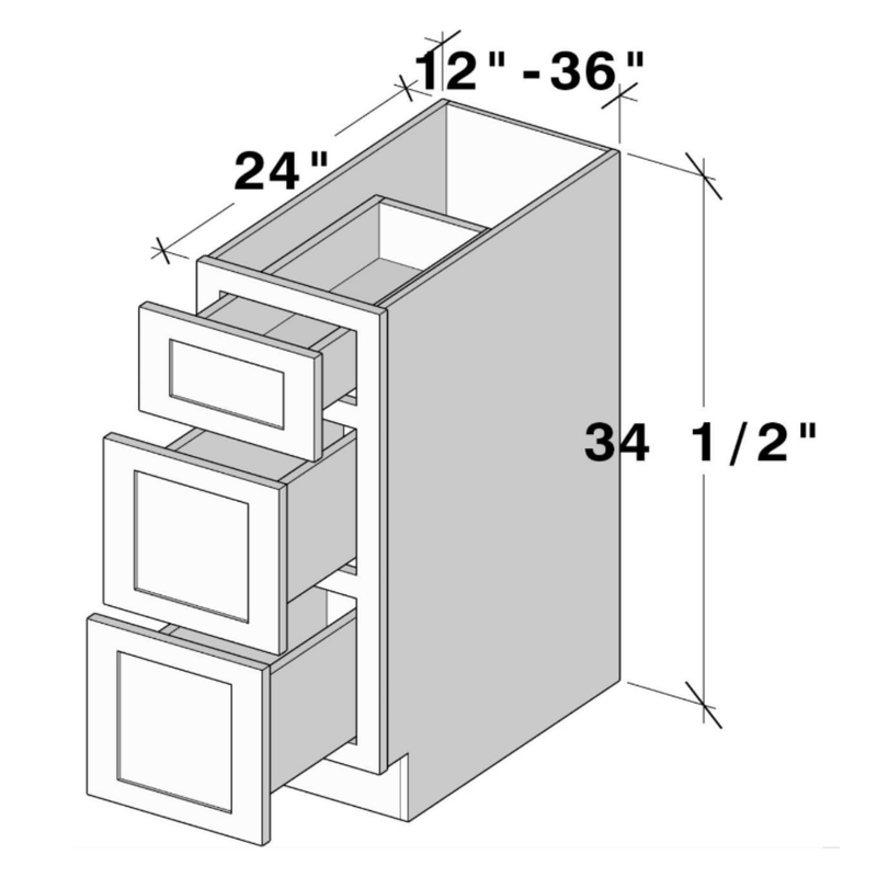 Arctic White Slim Shaker 3 Drawers Base W33" X H34.5" X D24"