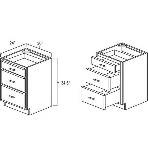 Butterscotch Shaker 36" Three Drawer Base