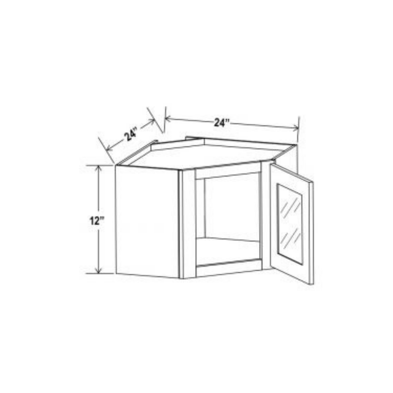 Shaker Aberdeen Green Wall Diagonal Glass Door Corner Cabinet - 24"W x 30"H x 12"D - 1D -2S
