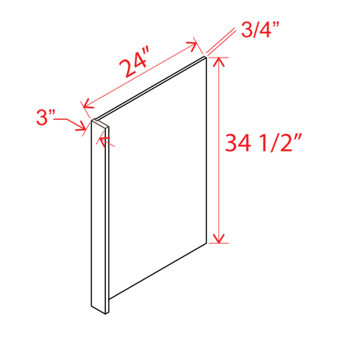 Slim Shaker Aberdeen Green Dishwasher Return Panel w/3"W Filler - 24"W X 34-1/2"H X 1/2"D