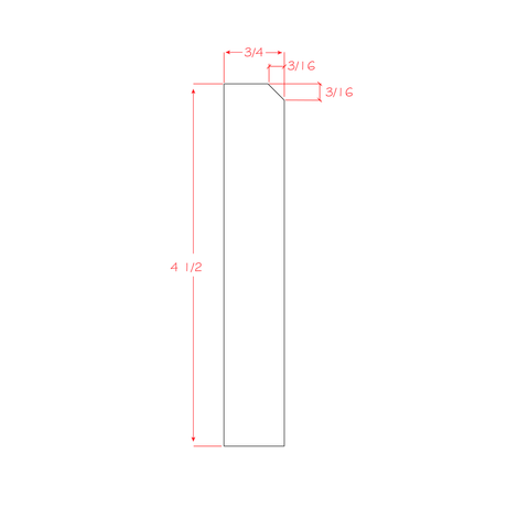 Cut to 84 Unfinished Angled Furniture Base Moulding - 84"W x 4-1/2'H x 3/4"D