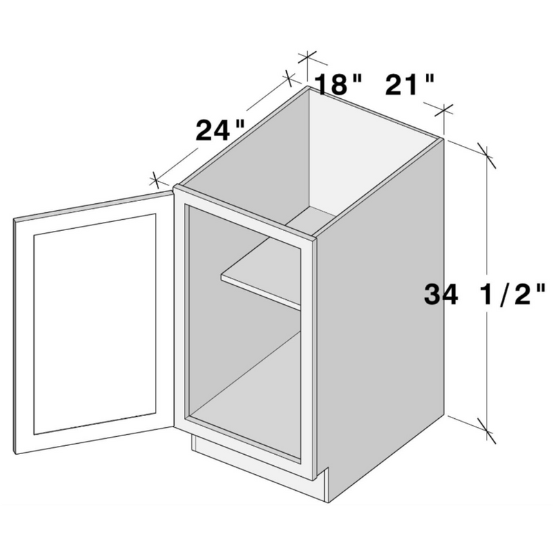Unfinished Shaker Full Height Door Base Cabinet W18" X H34.5" X D24"