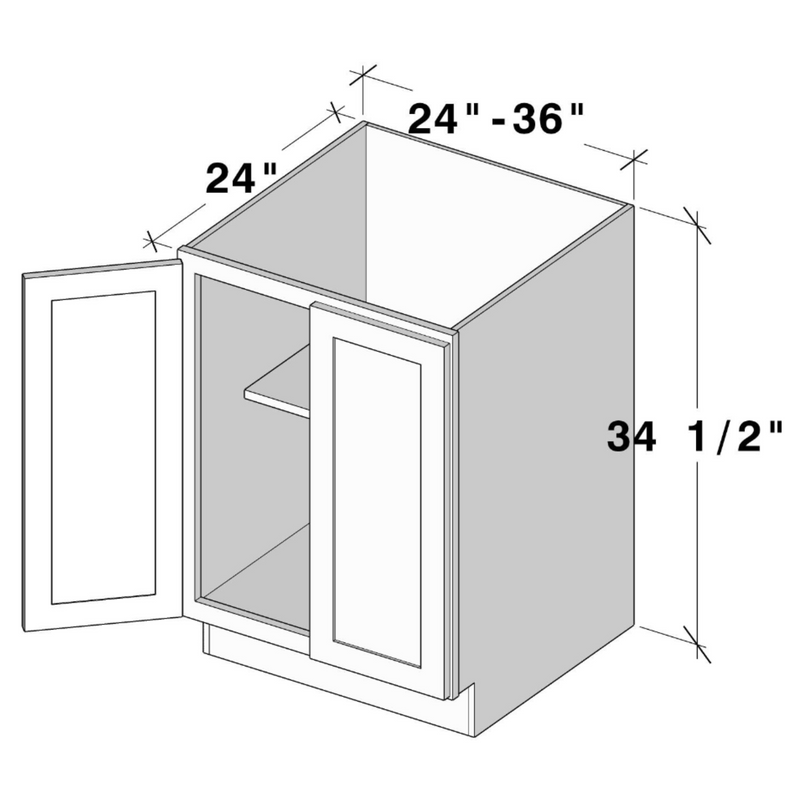 Unfinished Shaker Full Height Door Base Cabinet W33" X H34.5" X D24"