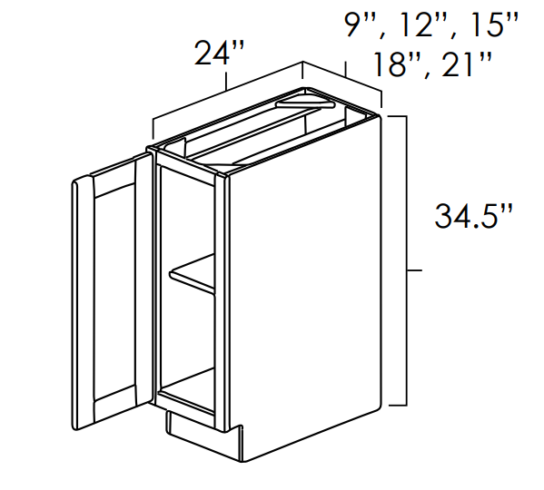 White Shaker 21" Single Door Full Height Cabinet Base