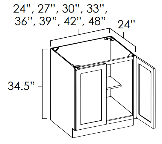 White Shaker 42" Double Door Full Height Cabinet Base