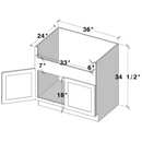 Dark Caramel Farmhouse Sink Cabinet W36" X H34.5" X D24". In Box Dimensions Will Fit 33"W X 6"H Farm Sinks. Front Frame Can Be Modified To Fit Upto 11"H Farm Sinks.