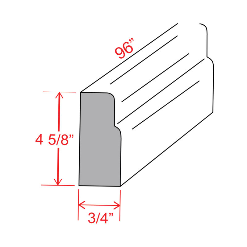 Slim Shaker White Oak Furniture Base Moulding - 96'W x 4 5/8"H x 3/4"D