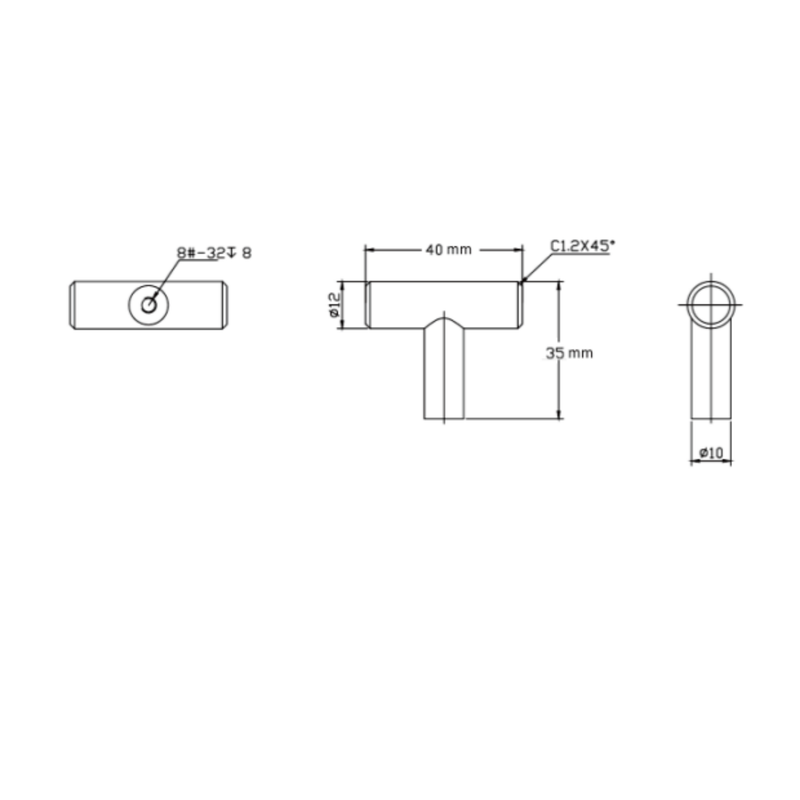 Steel T Bar Knob 12Mm 40Mm Bn