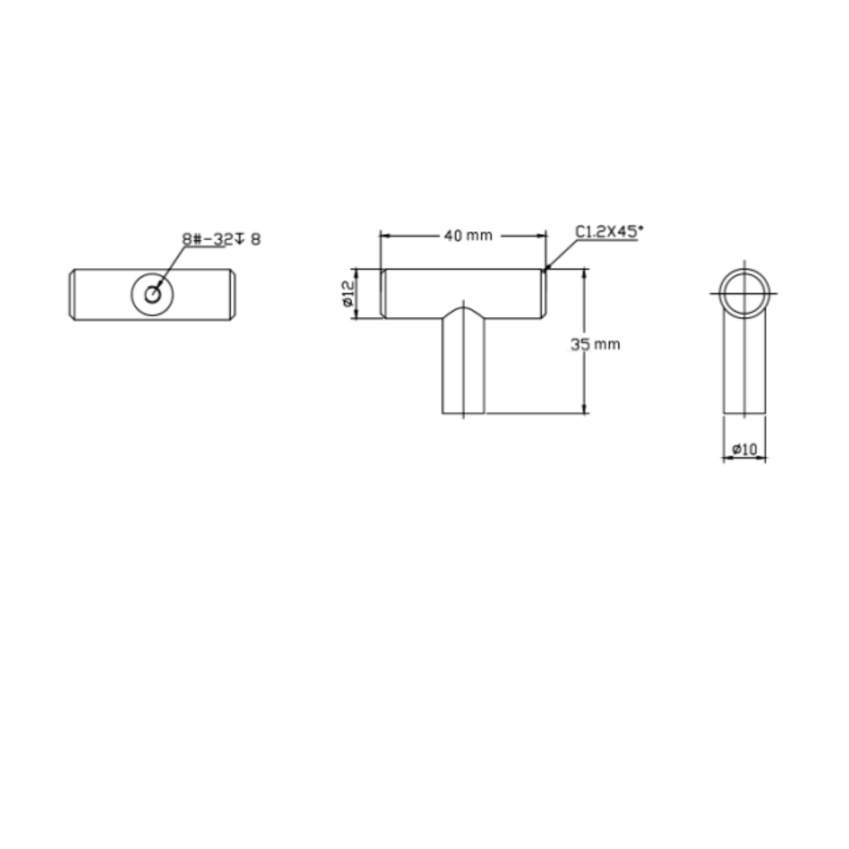 Steel T Bar Knob 12Mm 40Mm Mb